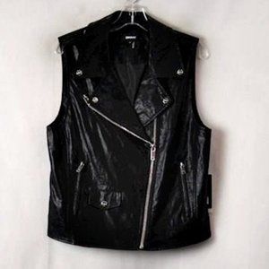 Women's DKNY Black Faux Leather Asymmetrical Moto Vest Sz M NWT